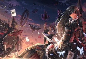 Alice in wonderland, карты, замок, нож, детали, кровь, девушки