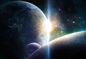 луны, свет, огни, планеты, цивилизация, Звезды