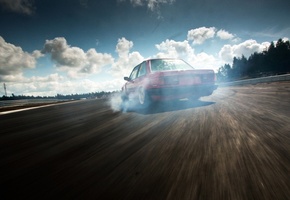 небо, drift, шоссе, e30, Bmw, дерево