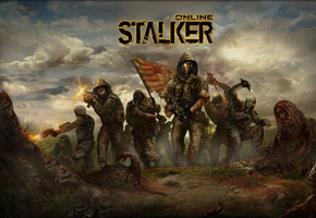 сталкеры, солдаты, Stalker, зона, монстры, флаг