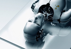 3d, abstract, лежит, робот, андроид