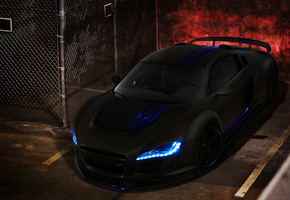 чёрная, r8, black, Audi, тюнинг