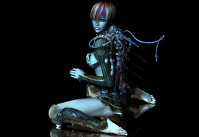 киборг, трубки, 3d art, девушка