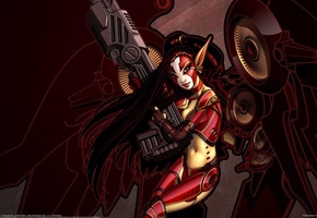 девушка, steve argyle, рендеринг, оружие, раскраска, Арт, уши