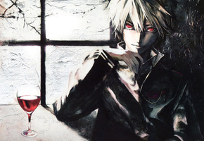 алкоголь, альбинос, взгляд, Sendou iori, вино, окно