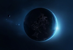 спутник, цивилизация, Планета, звезды, огни