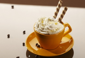 Еда, зерна, нежные вершки, сливки, сладкое, крем, кофе