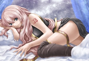 лежит, Megurine luka, постель, vocaloid, вокалоид