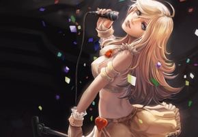 сердечки, девушка, микрофон, Арт, panty & stocking with garterbelt, panty