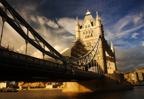 река, облака, England, мост, небо, фото, towerbridge, англия