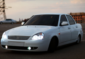 , авто, машина, priora, Лада, ваз, белая, фары, приора