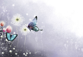 линии, завитки, Бабочки, рисунок, искры, цветы