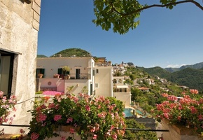 дома, Italy, горы, цветы, италия