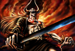 kurosaki ichigo, hollow ichigo, катана, тучи, Bleach