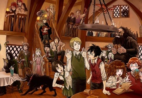 хагрет, гермиона, персонажи, дракон, Harry potter, рон, кабак