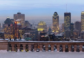 высотки, небоскребы, город, Монреаль, панорама, зима