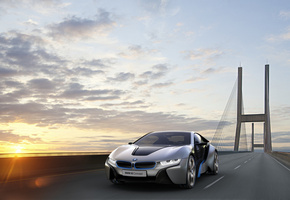Bmw, i8concept, солнце, скорость, мост