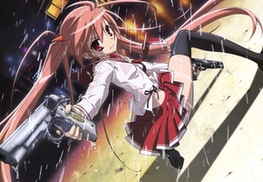 взгляд, ночь, форма, пистолет, Девочка, улица, поза