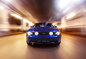 Ford, blue, mustang, свет, скорость