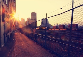 утро, здания, дома, солнце, Город