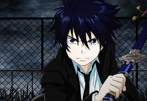 ao no exorcist, синий экзорцист, меч, blue exorcist, Рин, окумура
