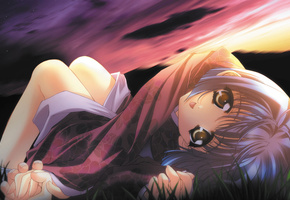 небо, Девушка, трава