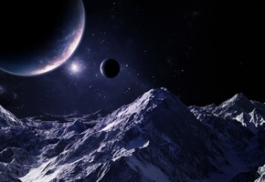 небо, звезды, Планеты, горы, свет