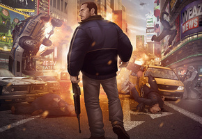 взрыв, Grand theft auto iv finale, такси, полиция, нью йорк
