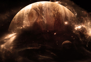 спутник, свет, Планета, звезды, газовый гигант