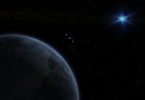 Планета, звезды, темнота, пространство