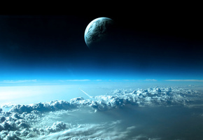 небо, ракета, планета, Облака, космос