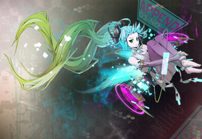 вокалоид, Аниме. мику, vokaloid, anime, синие волосы