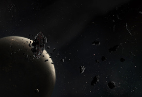 астероиды, обломки, Планета, звезды, луна