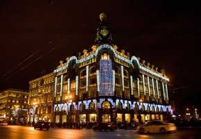 Домик зингер, санкт-петербург, ночь