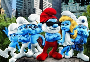 гномы, the movie, город, смурфики, небоскрёбы, Smurfs, нью-йорк