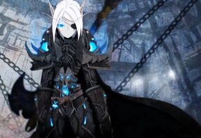 World of warcraft, голубые глаза, цепь, острые уши