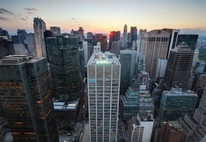 закат, nyc, usa, нью-йорк, new york city, Sunset over, midtown manhattan