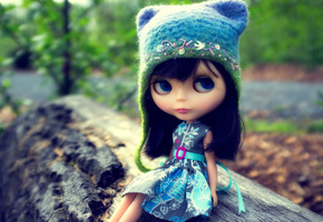 платье, глаза, бревно, шапка, Кукла