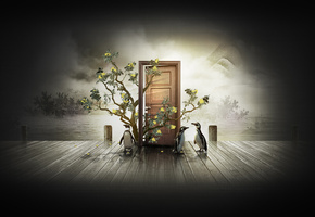 immersive-garden, пингвины, дверь, dilshan arukatti, Дерево