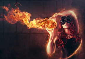 огонь, рыжая, очки, Девушка, абстракция