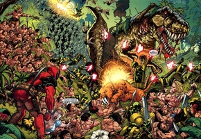 heroes, Deadpool, comics, взрывы, битва, войны, оружие, marvel, ninja, gun