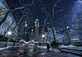 зима, нью йорк, огни, ночь, Город