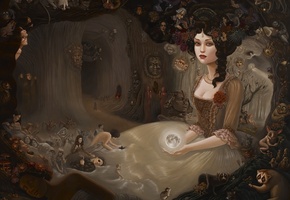 сюрреализм, лица, пышное платье, Девушка, роза, детали