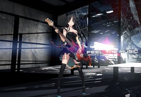 надпись, гитара, стекло, akiyama mio, K-on!, девушка, рендеринг