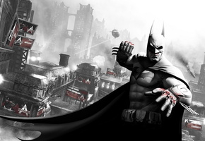 кулак, Batman, готэм, arkham city, бэтмен, кровь, город