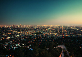 огни, город, сверху, закат, City, вечер, los angeles