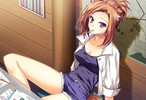 курит, неко, Otomimi infinity, книги, game, сигарета, девушка, уши