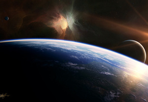 свет, планета, Звезды, тень, спутники, свечение