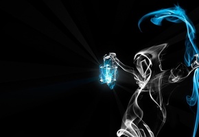 Смерть, свет, чёрный фон, дым, коса, фонарь