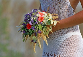 Девушка, букет, платье